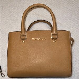 Michael Kors Selma Saffiano Leather Medium Satchel Crossbody Peanut